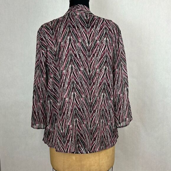 JM Collection Tank + Sheer Kimono Top Shirt Blouse Sz Medium Merlot Black Print - Picture 5 of 8
